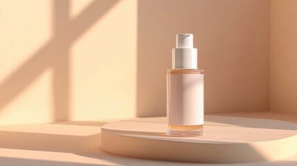 Poster - A 3D airless pump bottle for cosmetic serum, featuring a realistic design for foundation cream, moisturizer, body oil, and skin lotion treatment with pump cap.