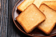 © whitestorm - Toast bread in a plate photography . Top view