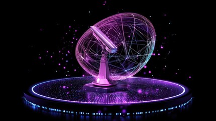 Poster - A hologram of data lines surrounding a signal antenna, symbolizing communication and broadcasting in the digital age.