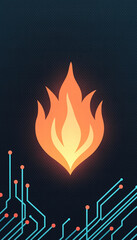 Poster - vibrant flame symbolizing unity, set against dark background with circuit patterns. design combines technology and warmth, creating striking visual impact