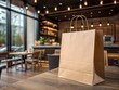 © FAFO - white paper shopping bag mockup on a table in restaurant 