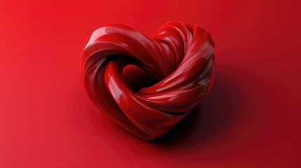 Poster - A red twisted heart on a solid red background, offering a perfect opportunity for adding your message or brand in a love-themed, emotional setting.