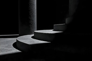 Poster - Dark, dramatic stairs and column.