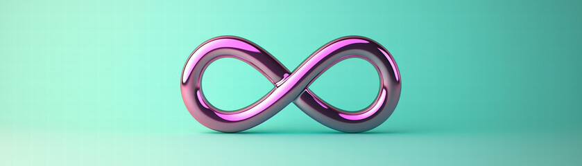 Poster - metallic purple infinity symbol on soft green background, representing endless possibilities and continuity. Its sleek design adds modern touch to any space