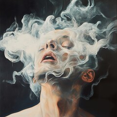 Wall Mural - Surreal Smoke Portrait: A Dreamlike Vision