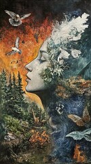 Canvas Print - Serene Woman and Nature: A Mystical Painting