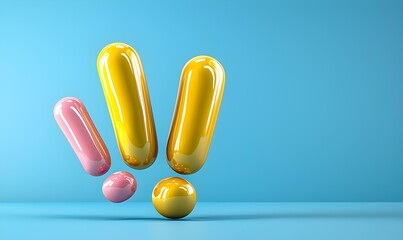 Poster - Colorful 3D Exclamation Marks in Bright Blue Background