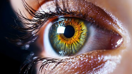 Poster - Close-up View of a Human Eye with Vibrant Color Patterns and Details