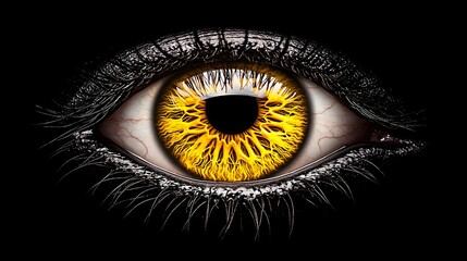 Poster - Striking Close-Up of a Yellow Eye with Intricate Iris Patterns