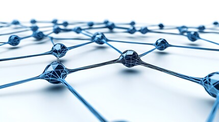 Poster - Blue Geometric Network Structure with Nodes and Connections in 3D