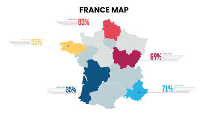  France Modern Map Percentage Infographic Template Detailed infographic map of France