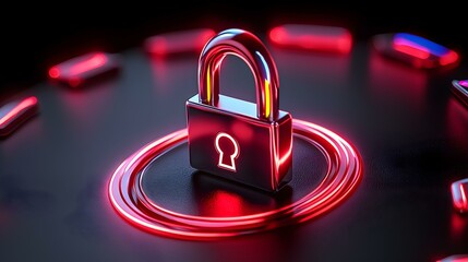 Poster - Glowing Digital Lock Surrounded by Futuristic Light Effects