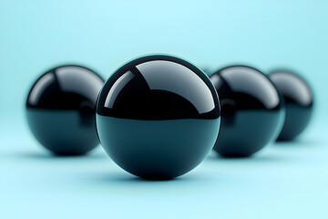 Poster - Five glossy black spheres on a light blue background.
