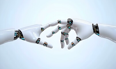 Poster - Futuristic Robot Hands Reaching Towards Each Other in Mutual Connection