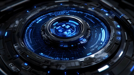 Poster - Futuristic blue glowing digital interface.