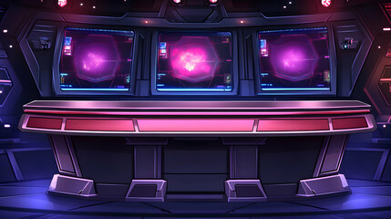Poster - Futuristic control room with glowing screens and a sleek console.