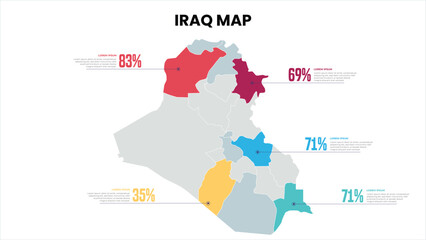  Iraq Modern Map Percentage Infographic Template Detailed infographic map of Iraq