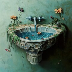 Wall Mural - Enchanted Stone Sink: Surreal Nature Still Life