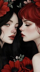 Poster - Sisters in Bloom: A Dark Romantic Portrait