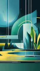Poster - Abstract futuristic contemporary modern watercolor art minimalist illustration for social media wall decoration postcard or brochure cover design digital generated cartoon style