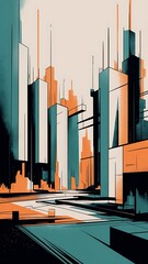 Poster - Abstract futuristic contemporary modern watercolor art minimalist illustration for social media wall decoration postcard or brochure cover design digital generated cartoon style