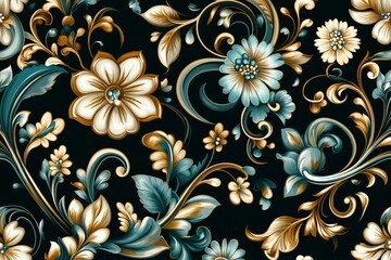 Poster - A traditional Indian paisley pattern in shades of teal and gold