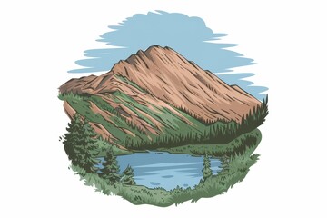 Canvas Print - Majestic Mountain Lake Scenic Landscape Illustration