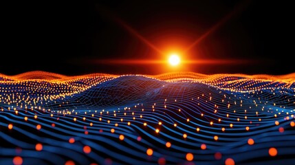 Poster - Dynamic wave patterns at sunset digital art abstract environment vibrant colors conceptual visualization