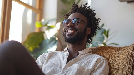 Poster - A man wearing sunglasses and a white shirt is smiling
