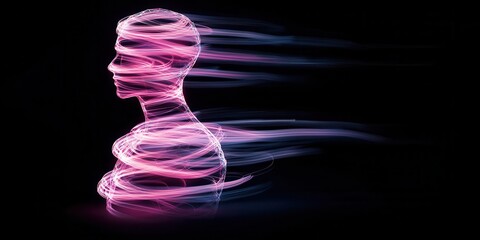 Poster - A vibrant, abstract representation of a human form, illustrated with swirling pink light against a dark background, suggesting motion and energy.