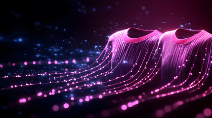 Aufkleber - A vibrant display of flowing pink and blue light particles, creating a mesmerizing wave-like pattern against a dark backdrop