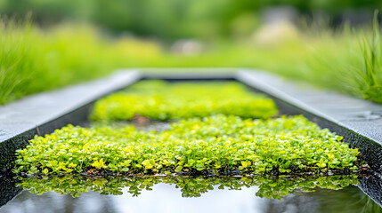 Wall Mural - Lush green plants in a rectangular water feature.