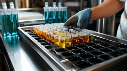 Poster - A person is working with a tray of small plastic containers