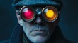 © Kalivmasa - A man with a serious expression wearing steampunk goggles with red and yellow lenses.