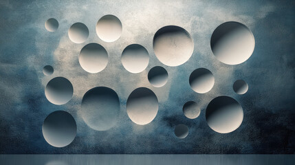 Poster - Abstract 3D Geometric Wall with Circular Indentations for Modern Interior Design