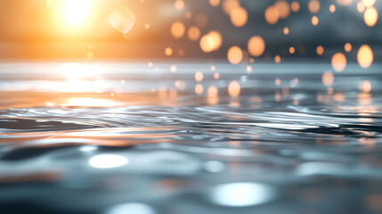 Poster - sparkling water surface reflects sunlight during golden hour near the shore with gentle waves