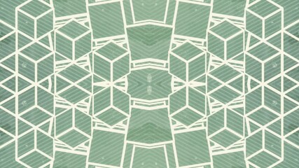 Fototapete - Abstract loop animation in which lines of white cubes move and fold into complex three-dimensional figures. The background is made of light green colors. 3d rendering 4K
