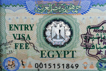  Close-up of a Egypt visa with detailed security features.