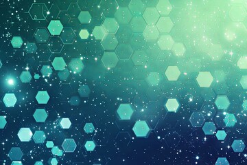 Poster - Abstract Hexagon Pattern Background with Glowing Lights and Teal Colors