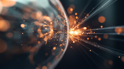 Poster - vibrant energy burst causes streams of light and particles to radiate into a dark space