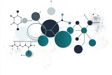 Poster - Abstract Network Connection Design, Teal and Gray Circles, Lines, Dots,  White Background