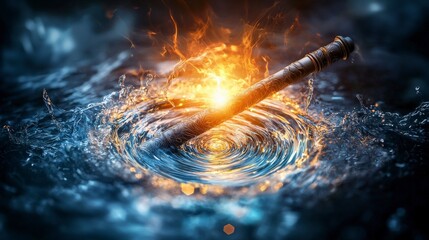 Poster - Mystical pipe surrounded by halo of light water setting fantasy scene enchanting atmosphere dramatic view musical concept