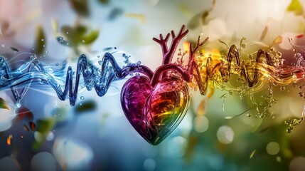 Fototapete - Vibrant colorful heartbeat display abstract art digital artwork creative environment close-up view emotional expression