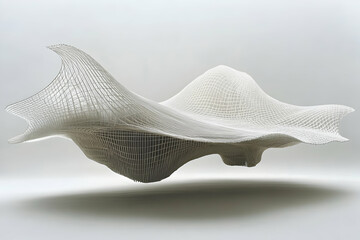 Poster - Abstract 3D rendering of a flowing, gridded white form.