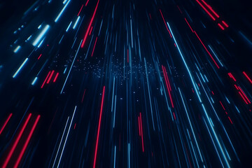 Poster - Abstract background with red and blue glowing lines converging at a central point.
