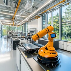 Poster - Advanced green robotics laboratory showcasing sustainable innovations and energy-efficient equipment in an eco-friendly environment
