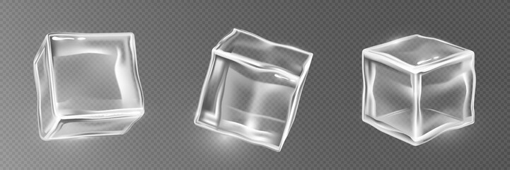Poster - 3d ice cube set - transparent crystalline blocks with realistic glares, shadows and reflective surfa
