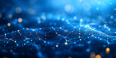 Poster - Abstract blue digital wave background with glowing particles.