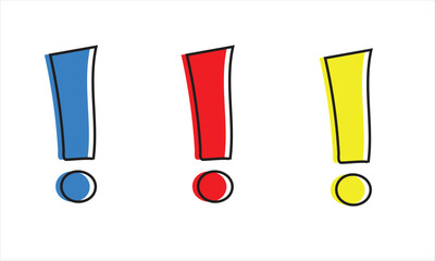 Comic book element. Hand drawn exclamation marks set of 3. Cartoon  exclamation mark. Vector icon.