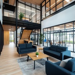 Poster - Innovative startup office design modern workspace open concept collaborative environment bright and airy viewpoint